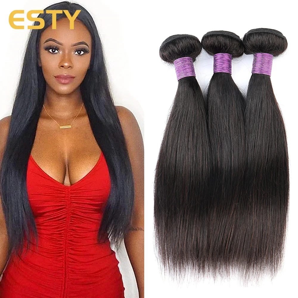 Esty Straight Hair Bundles Brazilian Virgin Human Hair 3Bundles 16 Inch Natural 100% Unprocessed Human Hair Bundle Extensions