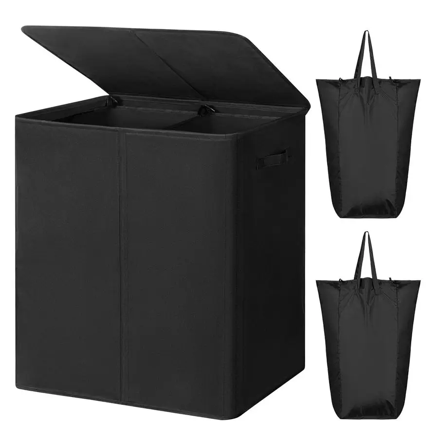 

180L Double Laundry Hamper with Lid and Removable Laundry Bags, Large Dirty Clothes Hamper 2 section Collapsible Laundry Basket