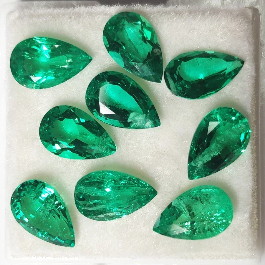 Lab Grown Colombia Emerald Pear Shape Hand-cut Hydrothermal Gemstone Beads for Jewelry Making Pendant Selectable AGL Certificate 5