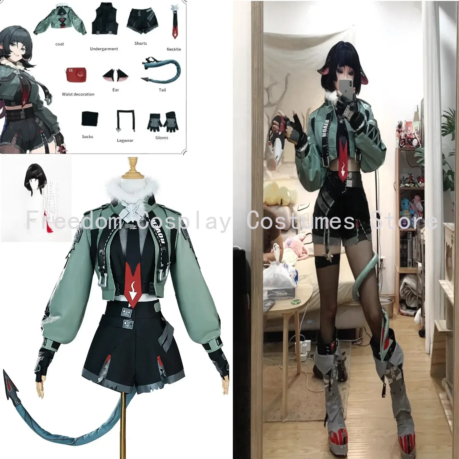 

Zenless Zone Zero Jane Doe Cosplay Costume Cos Wig Set with Tail Anime Game Party Uniform Hallowen Play Role Clothes Clothing