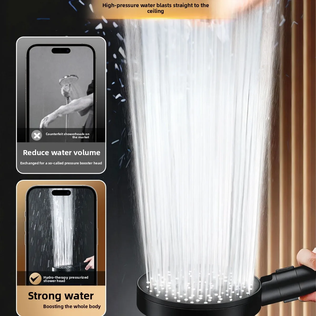 High Pressure Shower Head with Strong Water Flow for Home Bathroom Renovation Upgrade Rainfall Spray Nozzle Compatible with