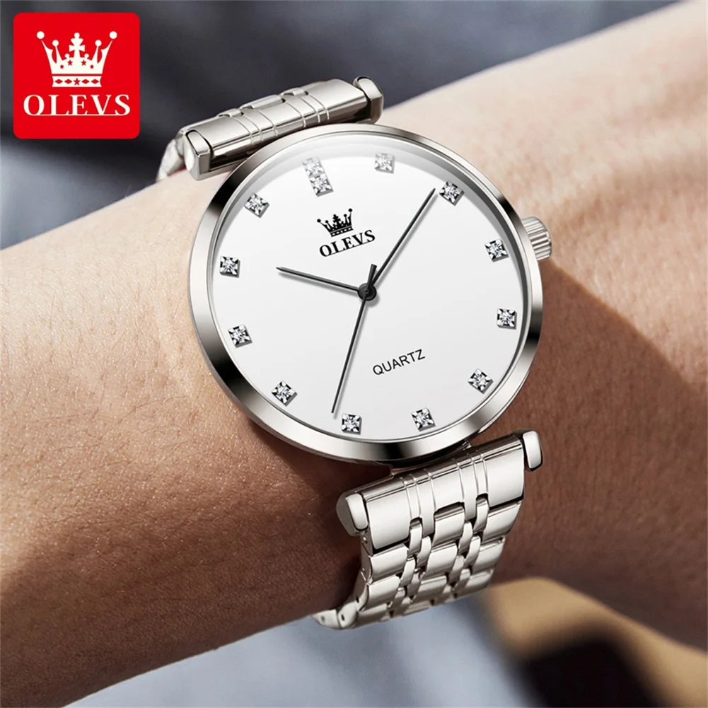 OLEVS-Marca de luxo masculina relógio de quartzo, diamante clássico relógio, aço inoxidável, impermeável luminescente, moda simples
