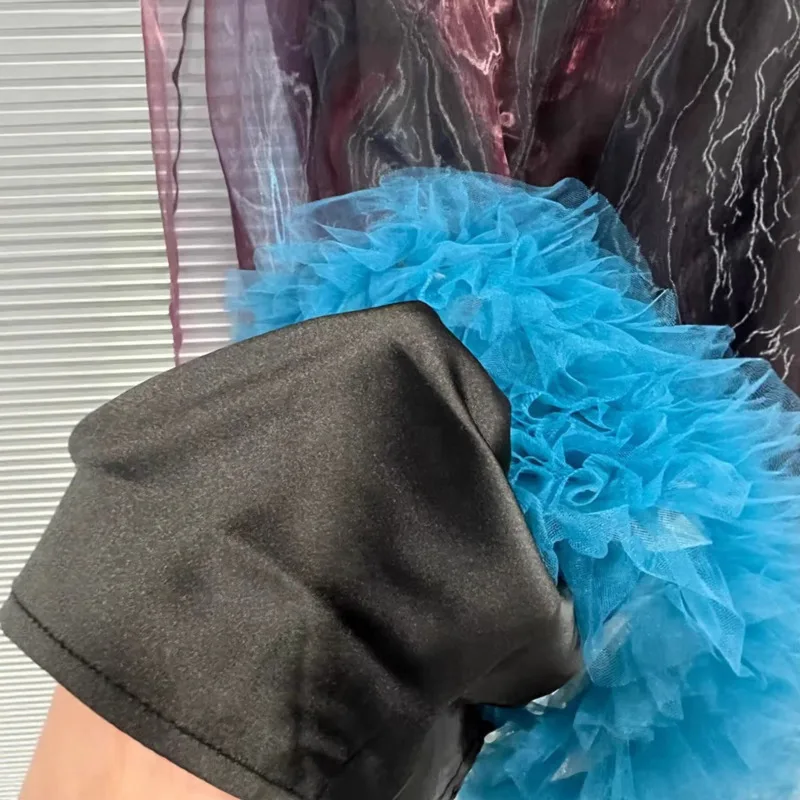 HKSH Autunno Nuove Donne Gonna Elastico in Vita Maglia Patchwork Ruffles Colore di Contrasto Alla Moda High Street Elegante Moda Gonne HK9481