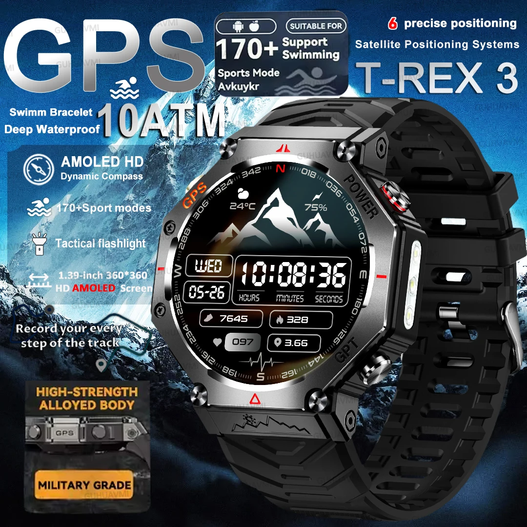 

2025 Новые Смарт-часы T-Rex 3 Ultra GPS для мужчин 10ATM IP68 Водонепроницаемые встроенные двухдиапазонные GNSS-компас Военные спортивные умные часы