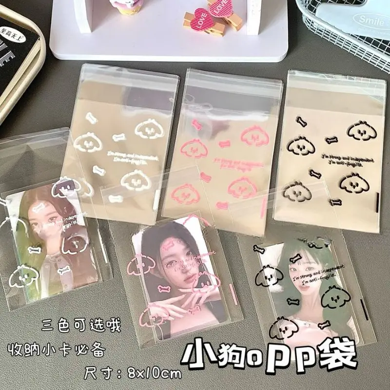 50Pc Self-adhesive Opp Bag INS Cute Puppy Bone Print Photocard Protector Card Sleeve Gift Transparent Packaging Self Sealing Bag