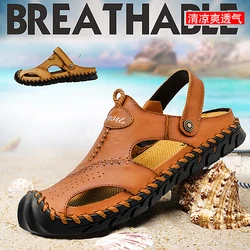 Men's Sandals Comfortable Leather Casual Shoes Non-slip Slippers For men Fashion flat Shoes