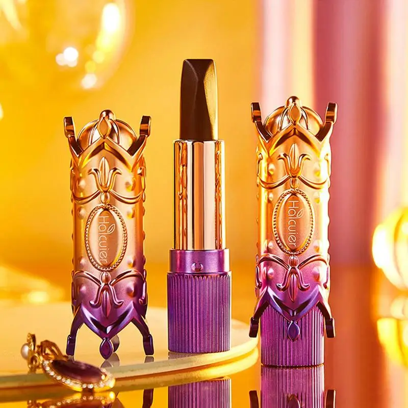 Rossetto a prova di sbavature Set di rossetti magici lucidalabbra con illusione in oro viola Set di rossetti a triplo colore per uso quotidiano fantasia