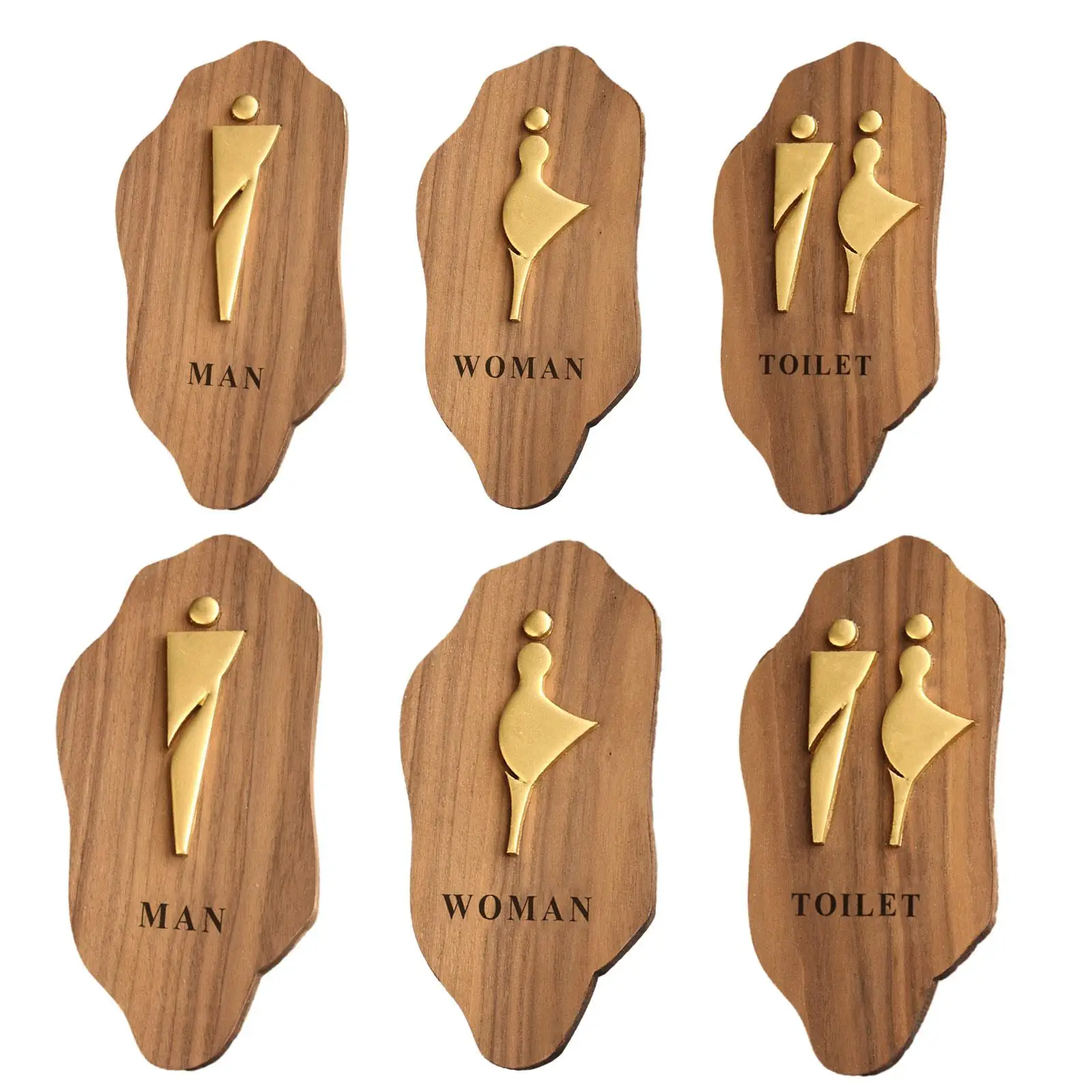 Toilet Sign Bathroom Sign Wooden with Self-stick Tape Modern Signage Unisex WC Sign Restroom Sign for Businesses Offices Door