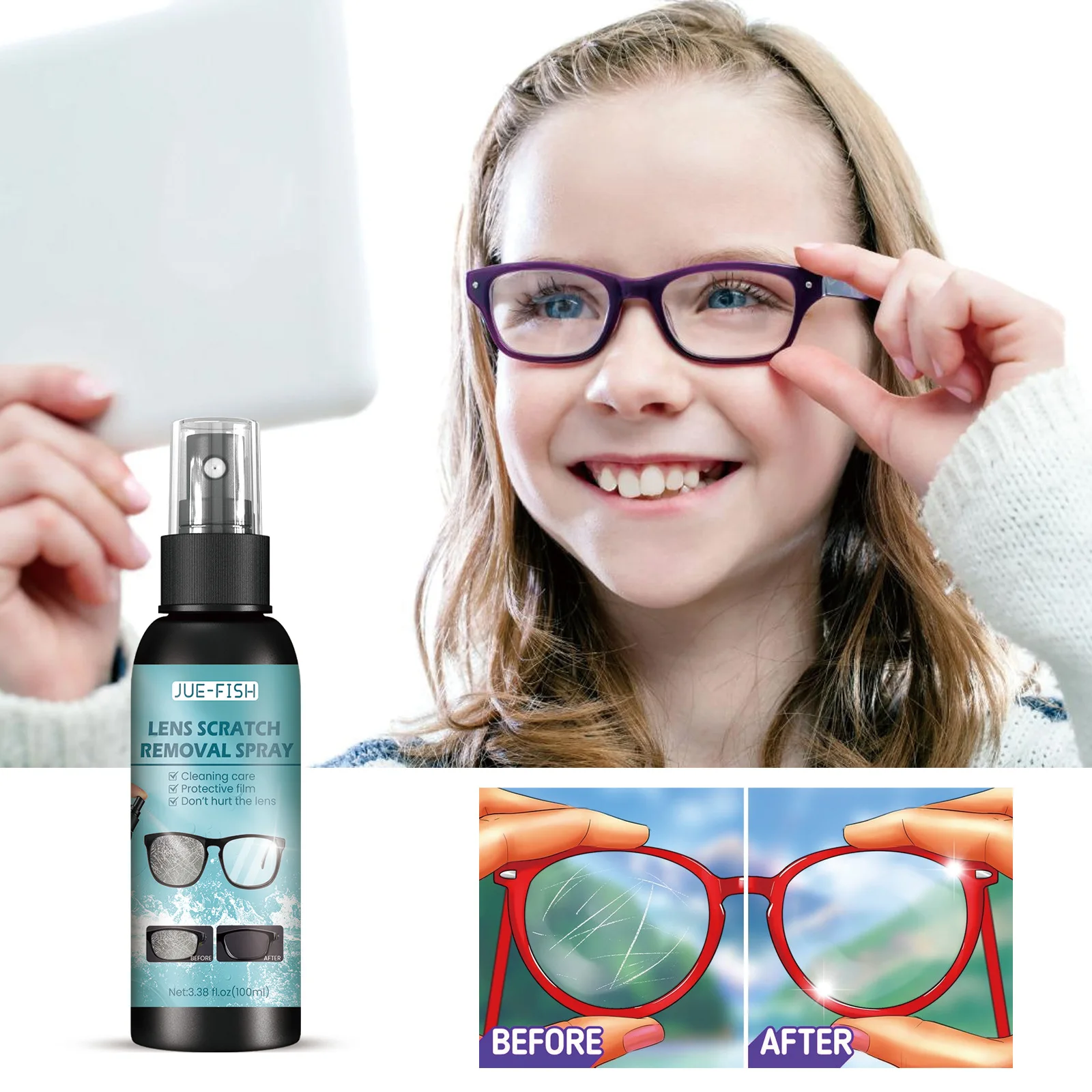 Glasses Lens Cleaner Eyeglass Scratch Removal Spray Lens Fingerprints Dust Oil Cleaner Household Anti Fog Glass Repair Liquid image 3
