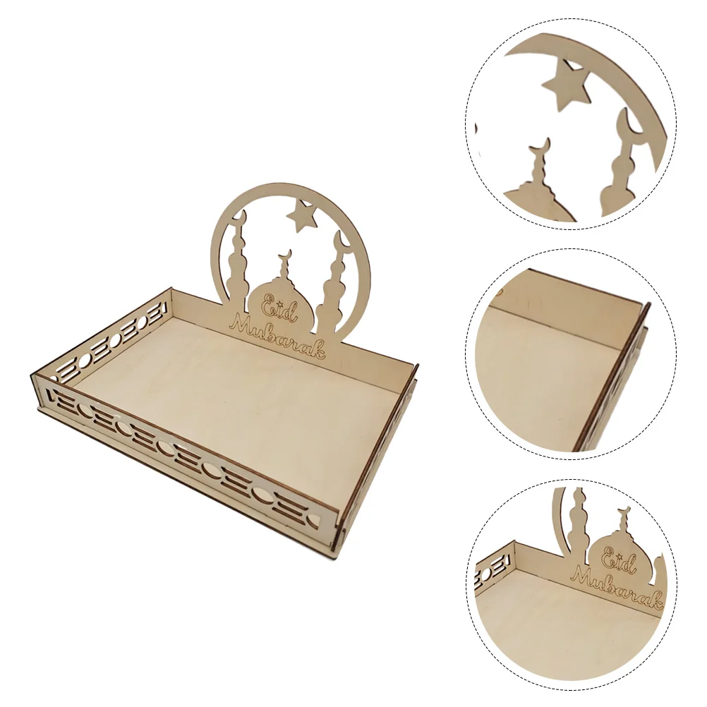 1pc Eid Wooden Dinner Plate Lesser Bairam Food Serving Tray Dessert Tray Eid food plate wooden tray wood serving tray