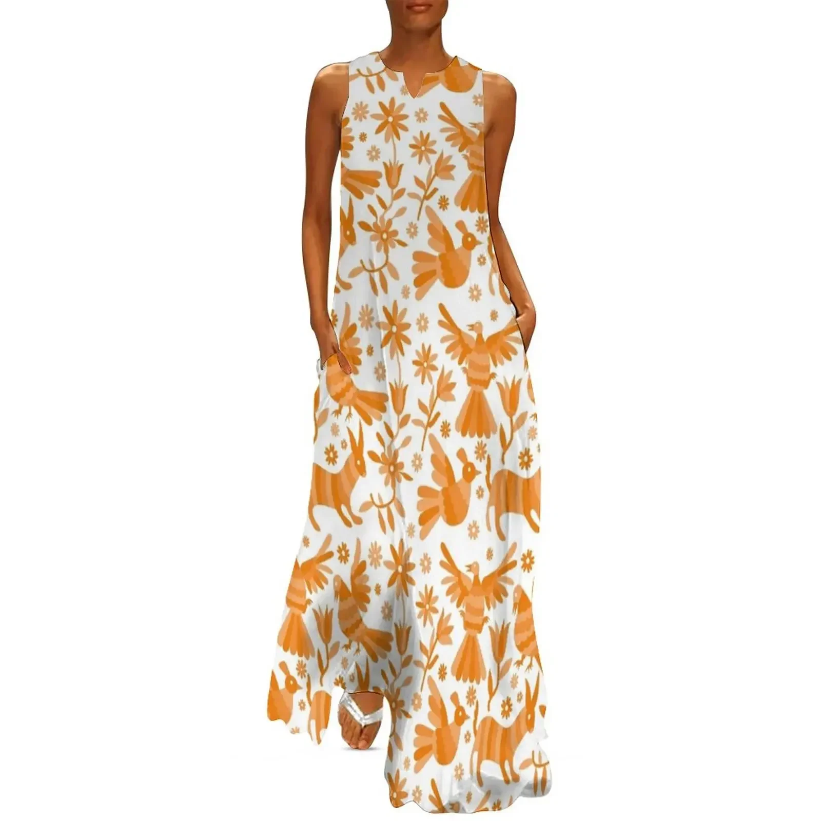 

ORANGE otomi texture, OTOMI, mexican otomi, mexican art, mexican craft, folk, otomi texture, mexica Long Dress