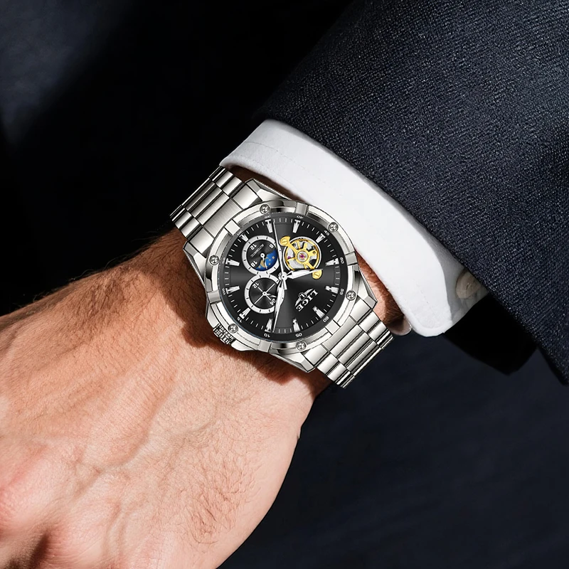 

2025 LIGE новые автоматические мужские часы, модные повседневные механические часы, мужские водонепроницаемые светящиеся наручные часы с турбийоном, Reloj Hombre