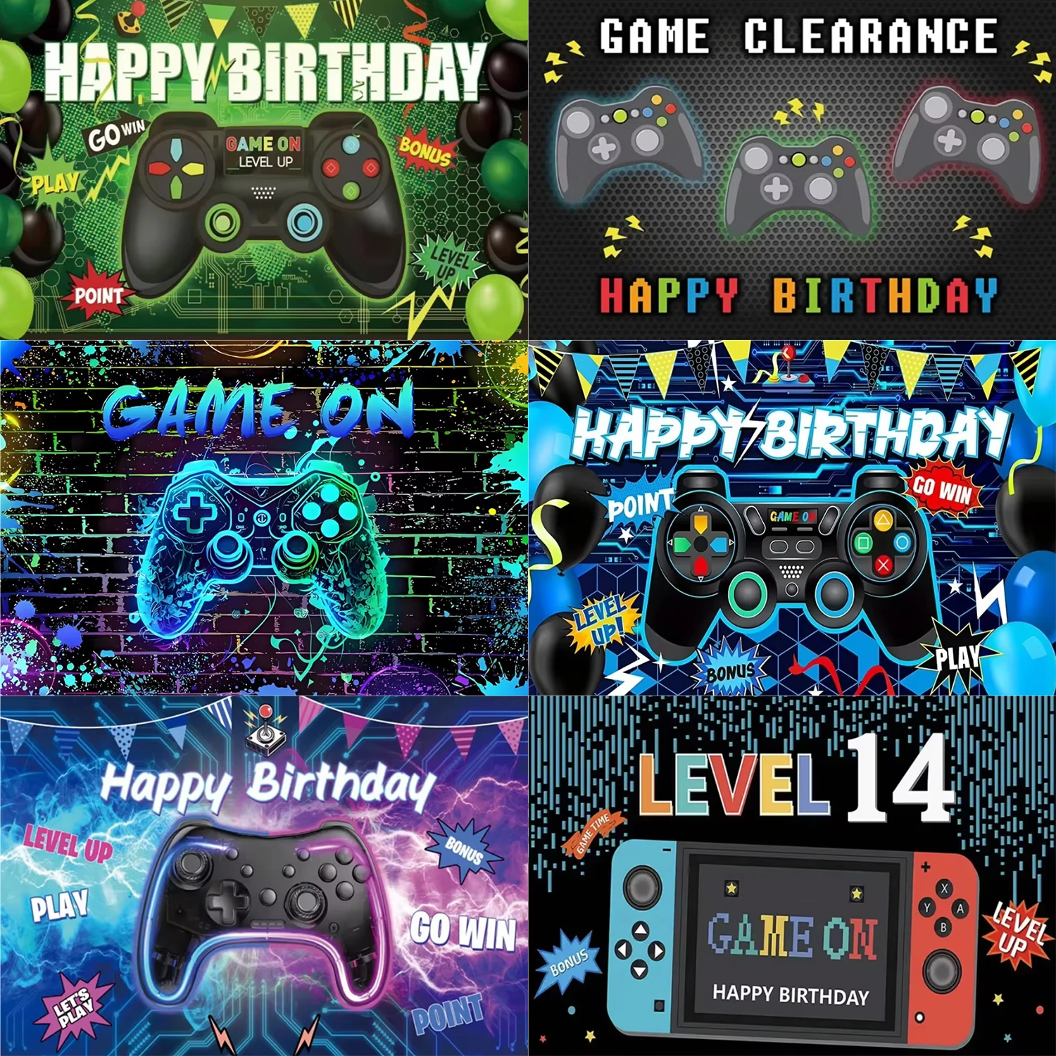 

Game On Theme Video Gamer Kids Birthday Party Neon Green Gaming Next Level Up Background Baby Shower Decoration Supplies Props