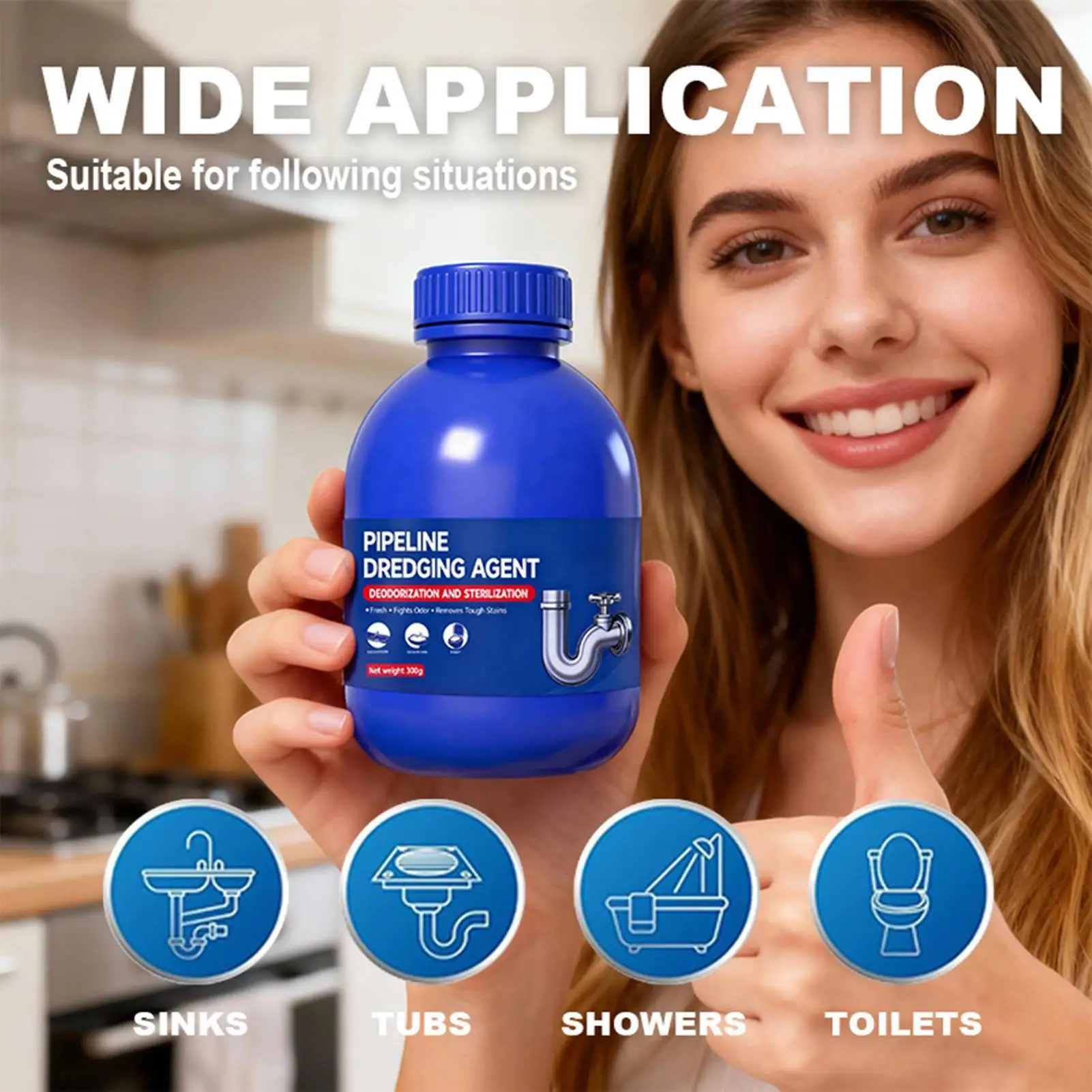 Drain Cleaner 300g Powder Fast Acting Unclog Drain Opener for Sink Shower Bathtub Toilet Hair Grease Soap Scum Prevents Odors view 2