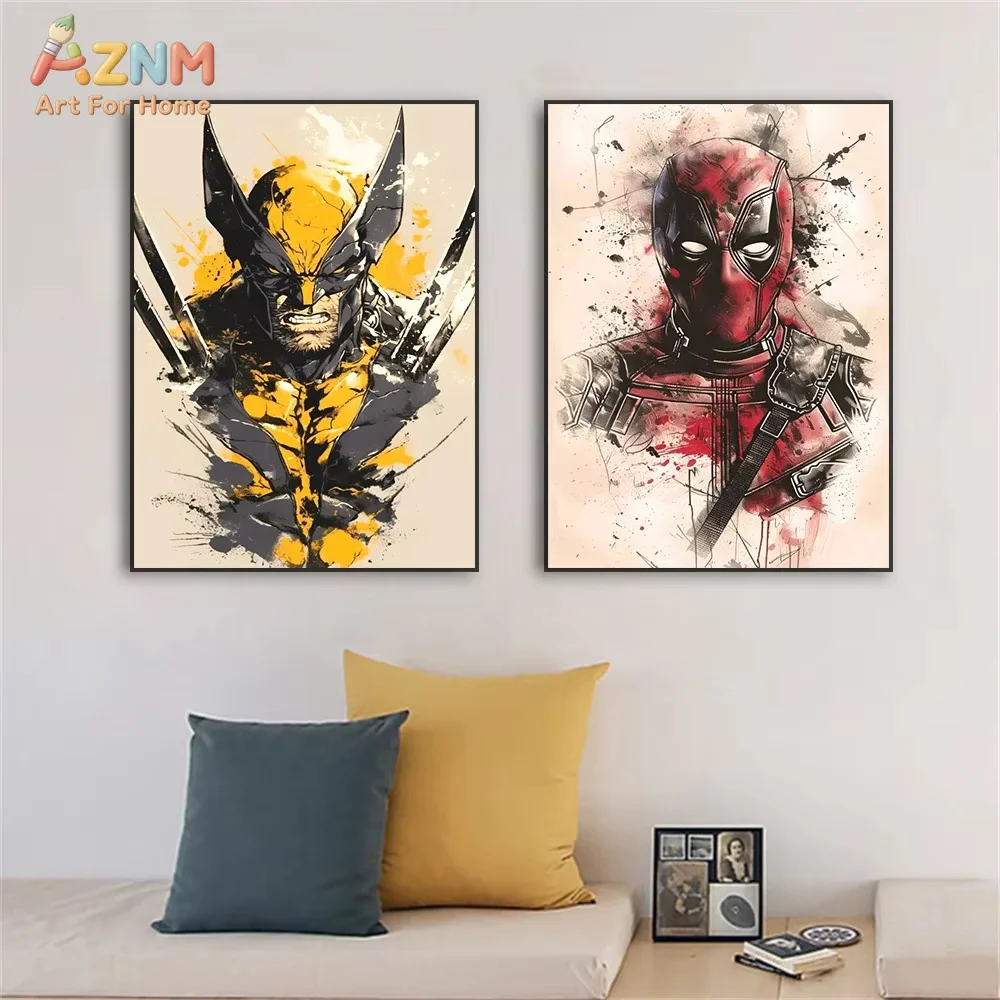 Affiche murale sur toile sans cadre sur le thème des super-héros, impressions amusantes de Deadpool, peinture sur toile moderne de style dessin animé et anime, décoration