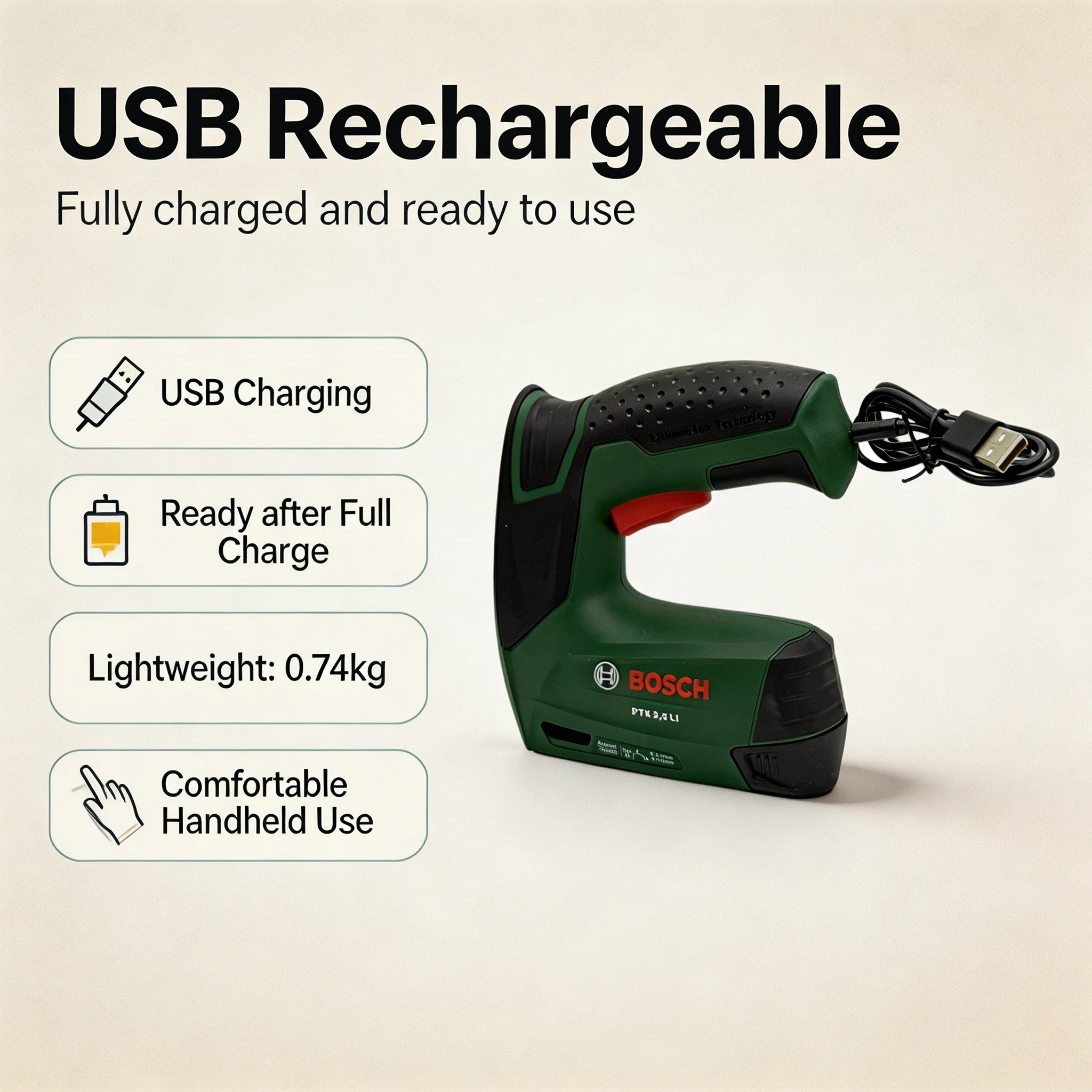 Bosch PTK 3.6 LI Cordless Staple Gun 3.6V Li‑ion Battery 4‑10mm Staples Portable DIY Tacker Tool