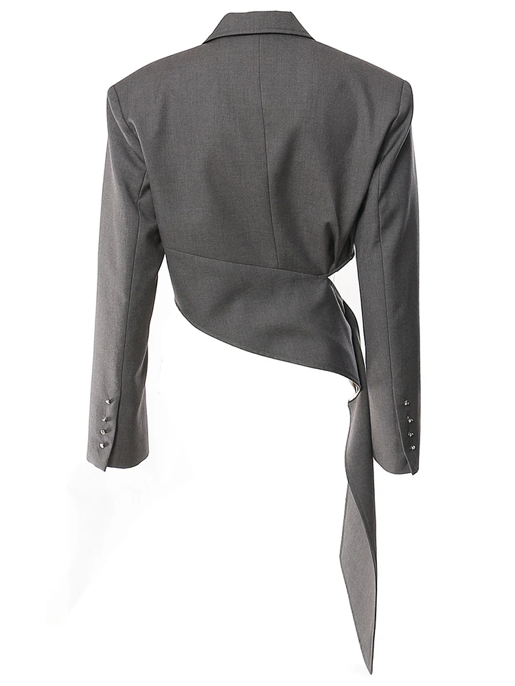 EAM-chaqueta holgada de manga larga para mujer, Blazer elegante plisado Irregular, color gris, a la moda, para primavera y otoño, 2024, 1DF9442