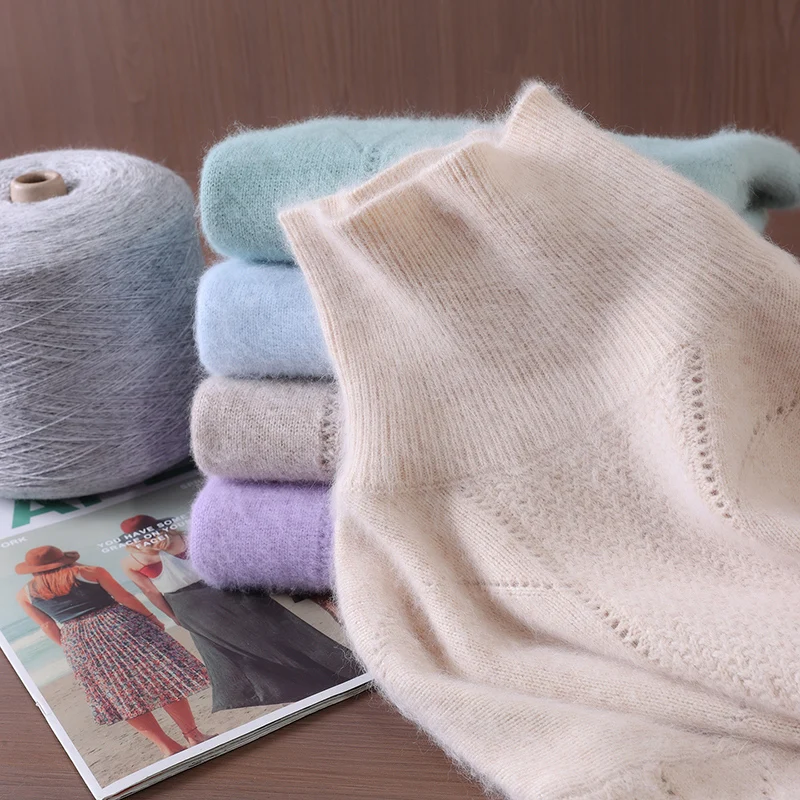 الخريف والشتاء المنك سترة الكشمير المعنقة بلون البلوز فضفاضة كبيرة الحجم عالية التلبيب محبوك قاع قميص