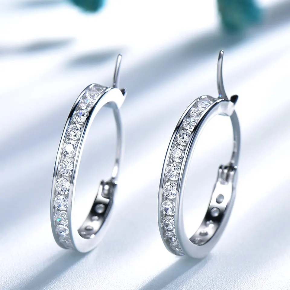 

White Zirconia Stone Hoop Earrings 925 Sterling Silver Ladies Zircon Earring