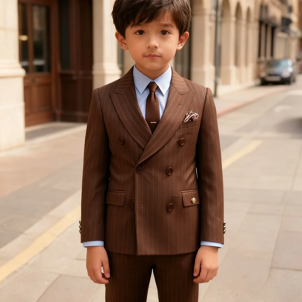 

Luxury Boy's Suits Fashion Double Breasted Peak Lapel 2 Piece Jacket Pants Formal Children Clothing Customzied Kids Full Sets