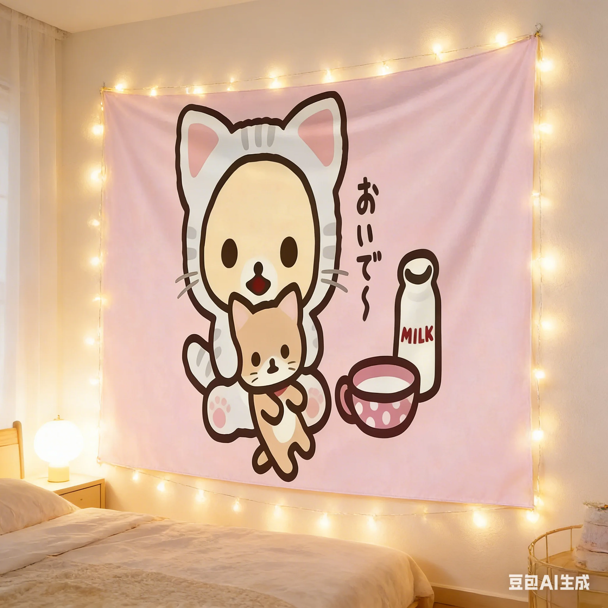 1 Stück Kawaii Katzen-Wandteppich, Polyester 2D-Druck, Vielseitige Dekoration für Studentenwohnheim, Schlafzimmer & Wohnzimmer, Ideal für Kawaii- und Katzenliebhaber