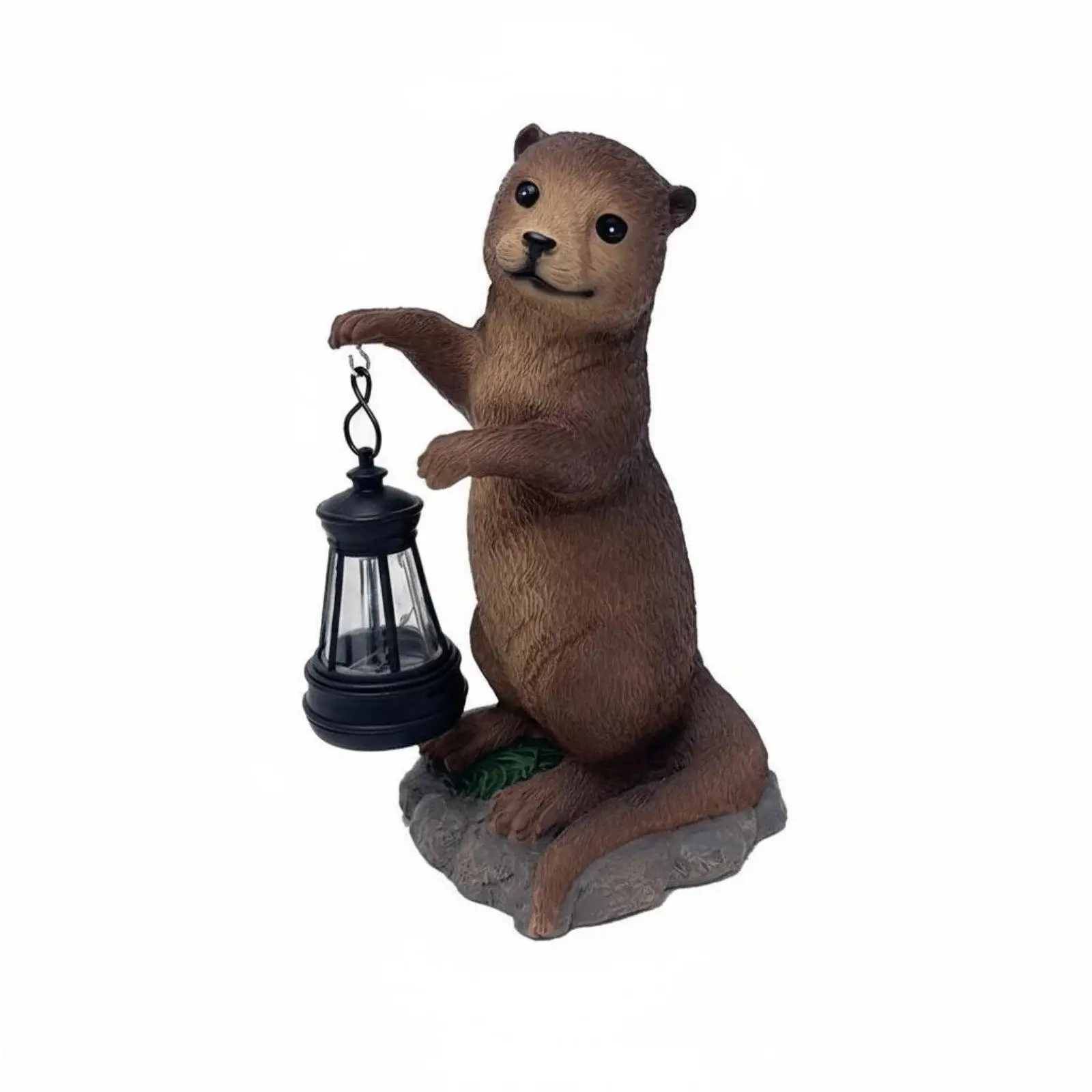 Outdoor Decoration Statue Solar Otter Resin Figurine Animal Lamp Sculpture for Patio Lawn Decor