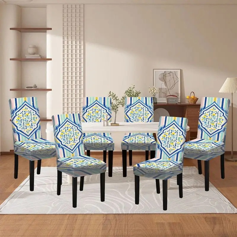 

4-Piece /6-piece Chair Cover Set Retro Wind Rhombus Flower Pattern Seat Protective Cove Suitable for Living Room Home Decoration