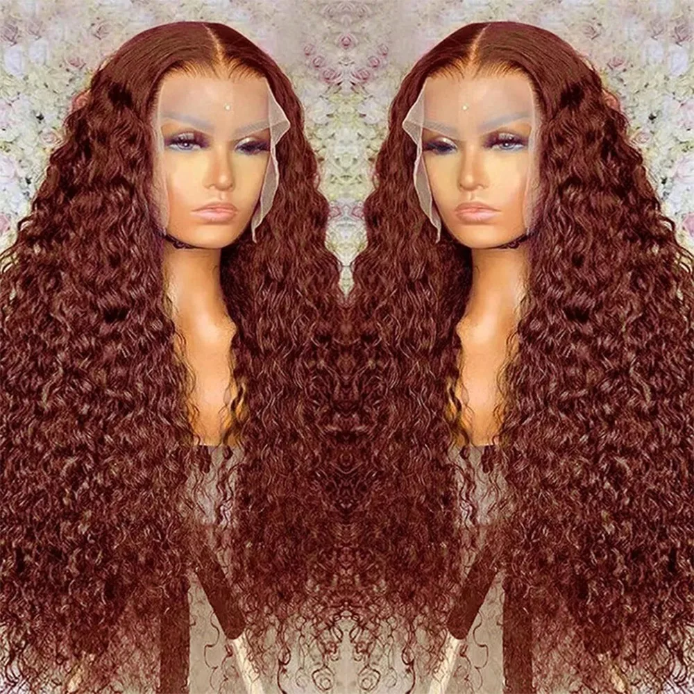 Reddish Brown Deep Wave Frontal Wig Transparent 13x4 Lace Frontal Wig Brown Lace Front Wig Colored Deep Curly Human Hair Wig