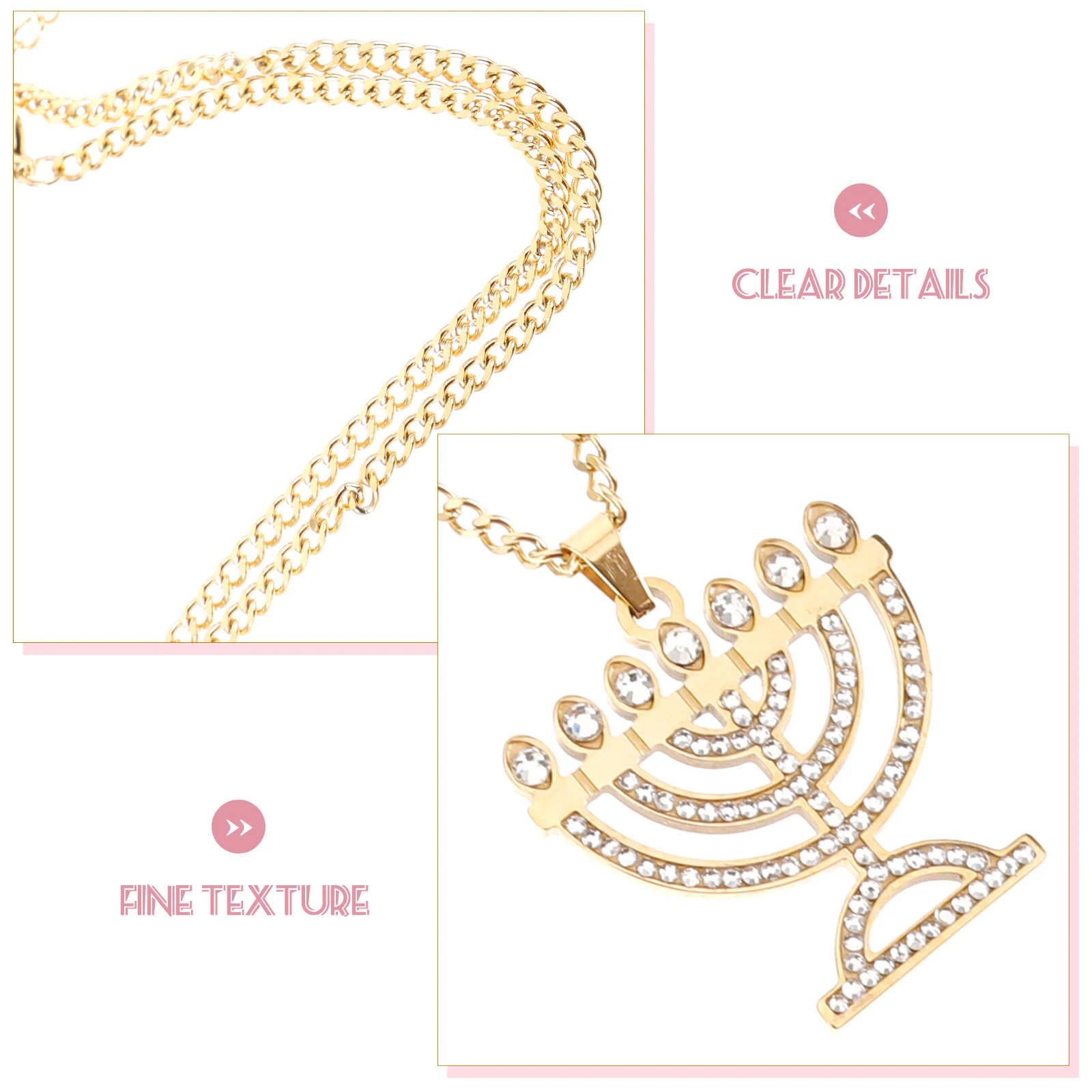 

7-Branches Menorah Necklace Pendant for Women Hanukkah Necklace Lightweight Everyday Jewelry Chain Necklaces for Women