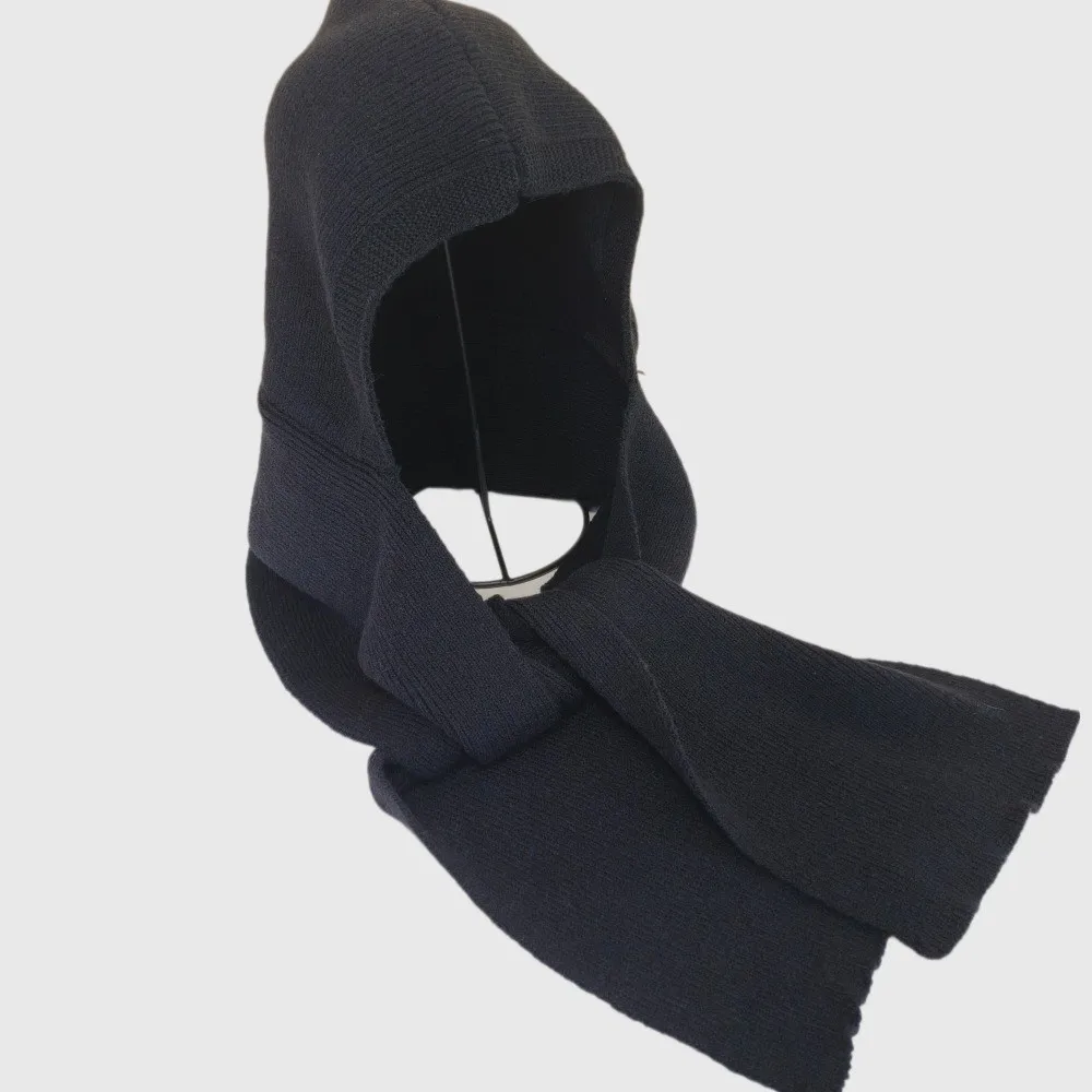 Soft Knitted Beanies Cap with Attached Scarf Long Thick and Warm Hat Integrated Hat Breathable Balaclava Caps Men Women