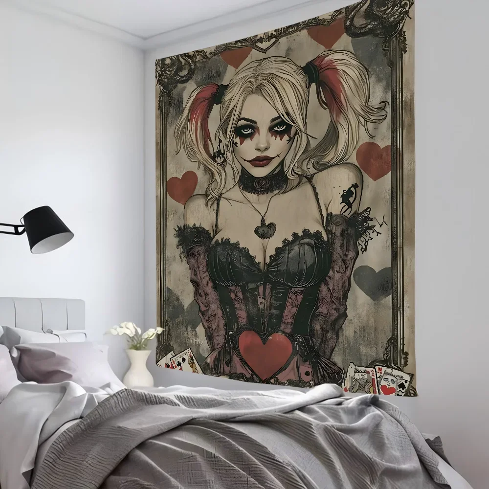 1pc Retro Kraft Paper H-Harley Q-Quinn Tapestry Room Decor Wall Cloth Party Hanging Background Room Decor Baby Room