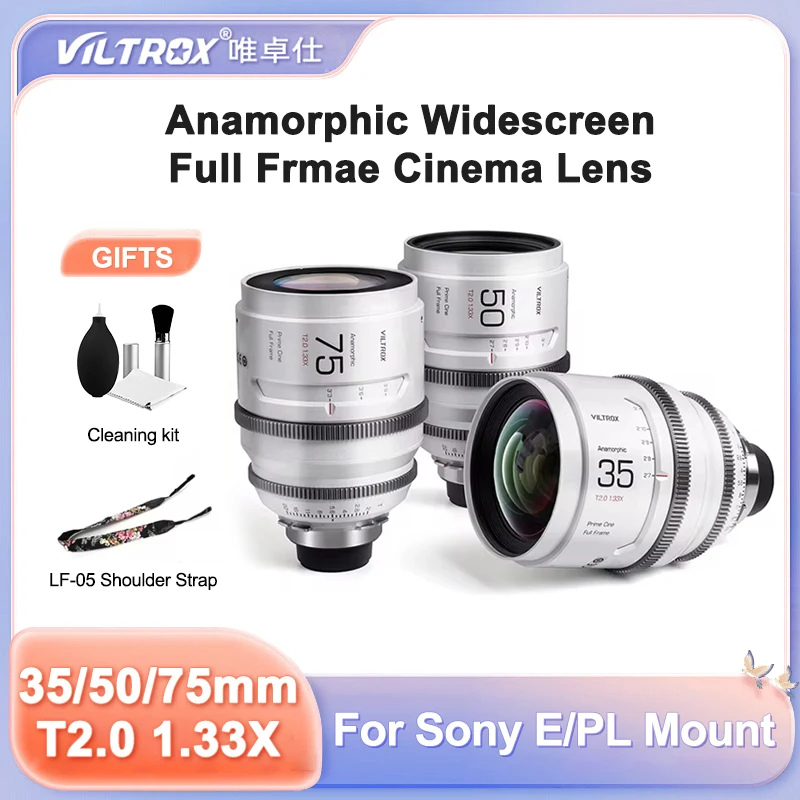 

VILTROX 35mm 50mm 75mm T2.0 1.33X Full Frame Widescreen Anamorphic Prime Cine Lens for PL Mount Camera Sony E Mount Camera FX30