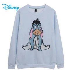 Disney Eeyore Embroidery Fleece Sweatshirt Women O Neck Long Sleeve Casual Pullover Tops Female Cute Cartoon Jumper Streetwear