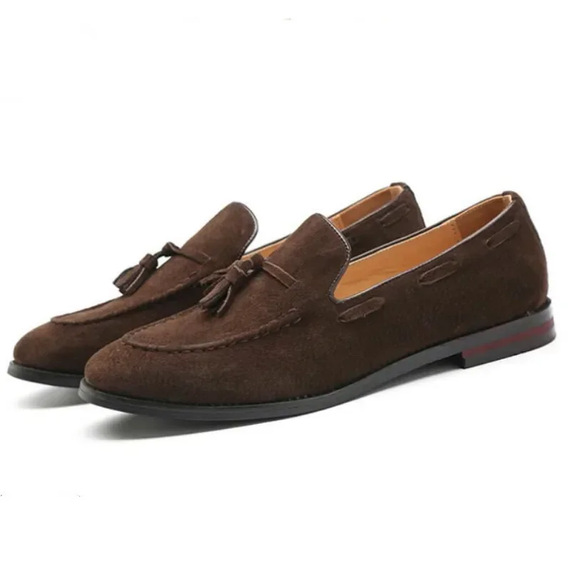 Spring New Suede Casual Men Shoes Fashion Tassel Slip on Loafers Male Leather Comfortable Solid Flats Footwear Plus Size 46 47