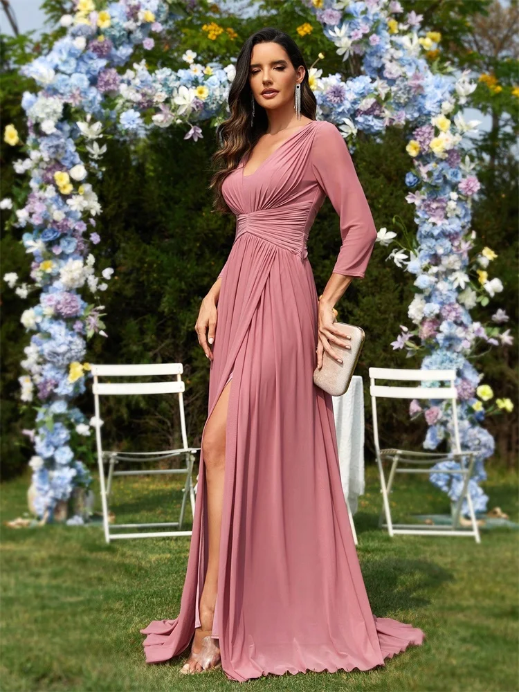 Elegant Pleated Long Bridesmaid Dresses 2025 Wedding Party Luxury Women Formal Chiffon Evening Dress Graduation Gowns