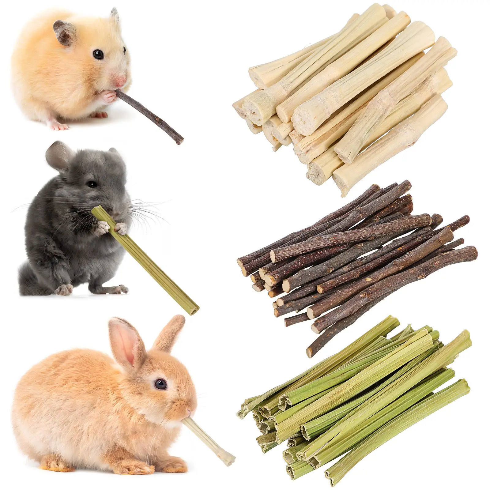 

15 Bamboo 20 Papaya Apple Sticks Small Animal Teething Toys Rabbit Chew Sticks Chinchilla Hamster Pet Wooden Tooth Grinding