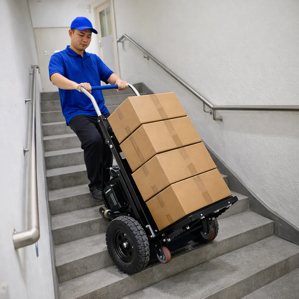 Electric Goods Handling Trolley Foldable Portable Heavy Duty Metal Star Wheel Ladder Trolley for Carrying Heavy Objects Stairs