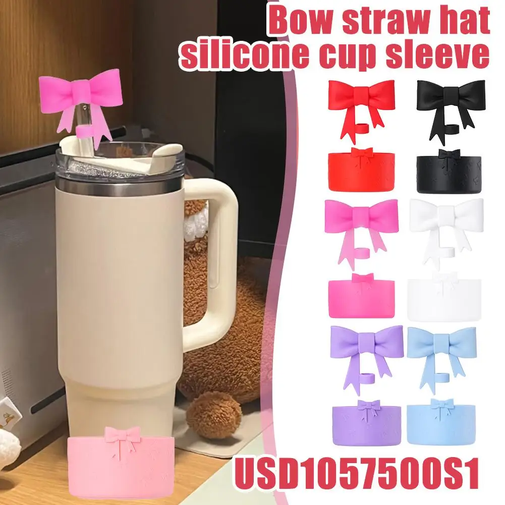 Bow Straw Cap Covers Toppers Silicone Accessories For Stanley Cups 30&40 Oz Tumbler And With 1pc Protective Boot ﻿ B2R8