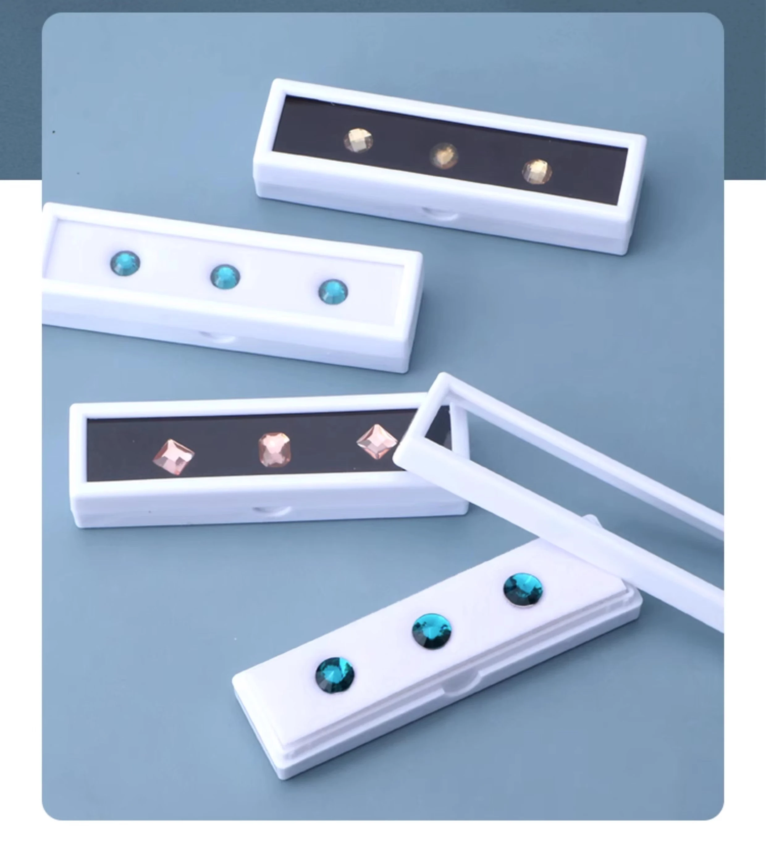 Wholesale Gem Stone Display Sponge Holder Box Jewelry Beads Container Loosing Diamond Storage Case Long Gems Box With Glass Lid