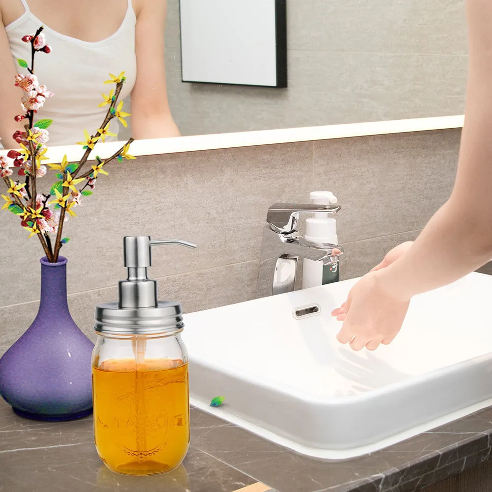 

2Pcs Stainless Steel Pump Head High Quality Dispenser Pump for Lotion Soap Jar Spares Replacement Sturdy for Home Bathroom