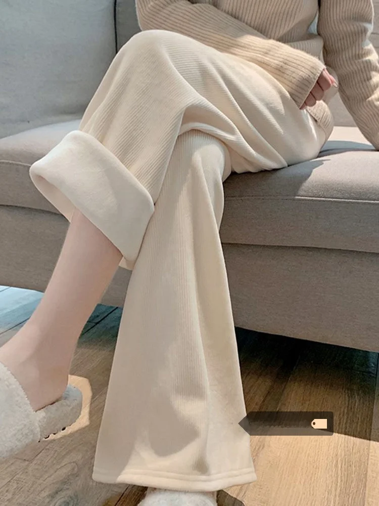 

Широкие брюки с высокой талией на подкладке, женские зимние повседневные свободные длинные брюки, цвет Cr, новинка 2025 Sle