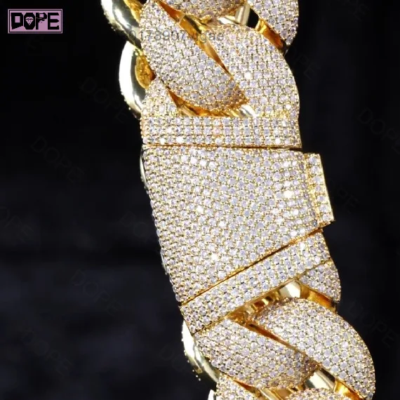 22mm Heavy Miami Cuban Link Chain 925 Silver Luxury Fine Jewelry VVS Iced Out Moissanite Cuban Chain.
