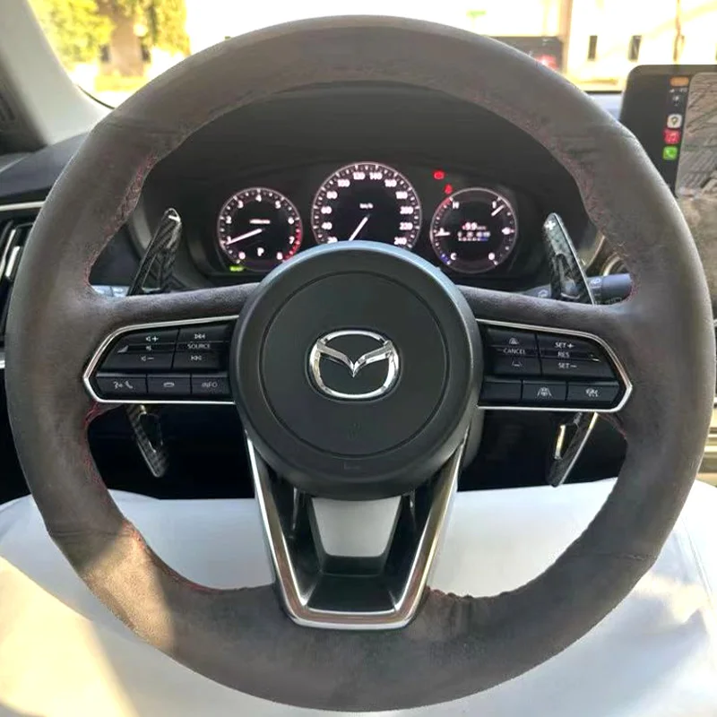 マツダcx90-cx70-2024-2025-2026用-レッドステッチ-ブレードスエード-カーステアリングホイールカバー-フルカバー-カーアクセサリー