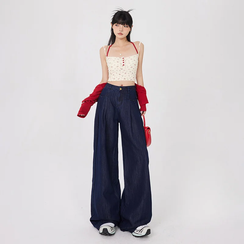 

Fashion Versatile Retro Loose Wide Leg Pants with A Draping Feel Straight Leg Jeans for Women Cool Thin Pants and Long Pants