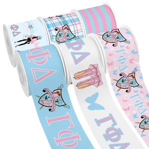 Gamma Phi Delta Sororidad Pink Blue Grosgrain Ribbon cinta de satén para el cabello Suministros hechos a mano Craft 10 Yards 10 mejores ventas gamma phi delta - №6