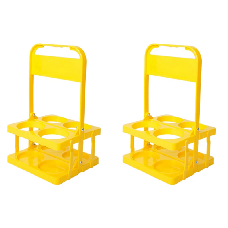 

2X 4 Holes Foldable Plastic Beverage Carrier,Reusable Drink Holder With Handle Portable Drink Holder Yellow