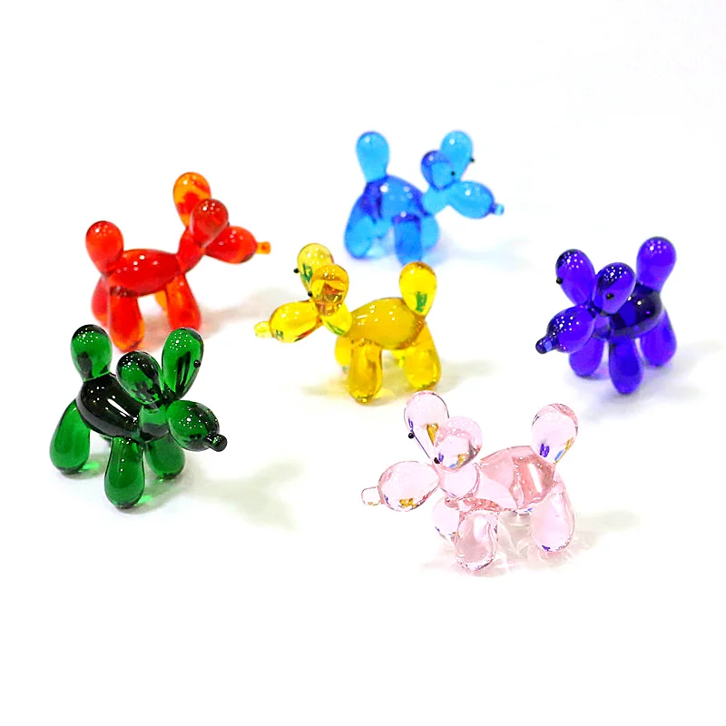 Cute Simulation Balloon Dog Mini Figurine Glass Craft Ornaments Funny Tiny Animal Statue Home Desk Decor New Year Gifts for Kids