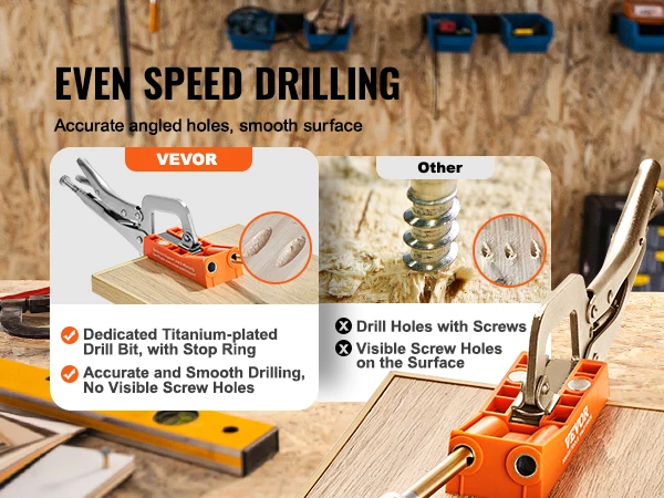 SucceBuy 56 Pcs Pocket Hole Jig Mini Jig Pocket Hole System with 9" C-clamp Step Drill Wrench Drill Stop Ring Square Drive Bit