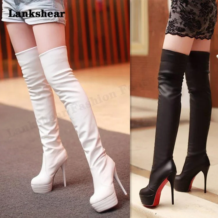 

Super High-Heeled Knight Boots Women's Boots Stovepipe Elastic Boots Waterproof Platform Over-The-Knee Boots Large Size 43