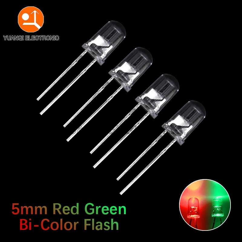 50pcs F5 5mm Flash Red Green Bi-Color Light-Emitting-Diode Automatic Flashing LED Flash Control Blinking 5 mm LED Diode DIY